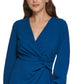 DKNY Women's Long Sleeve Surplice Neck Faux Wrap Dress Blue Size 4
