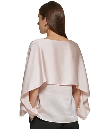 DKNY Women's Cape Overlay Crewneck Top Pink Size Large