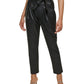 DKNY Women's Faux Leather High Rise Tie Waist Ankle Pants Black Size 10