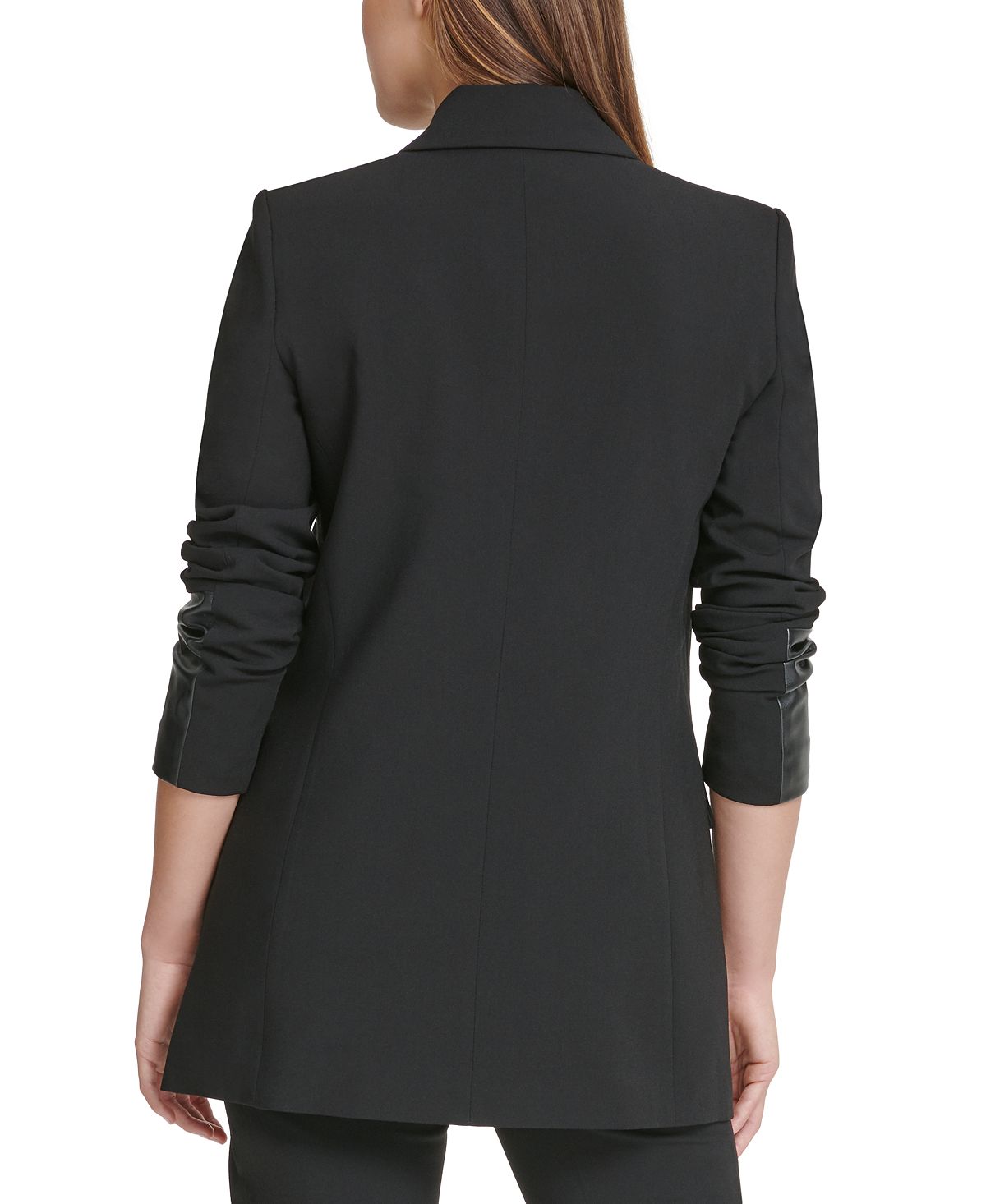 DKNY Women's Faux Leather Cuff Double Breasted Blazer Black Size 2
