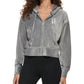 DKNY Women's Velour With Rhinestones Logo Zip Up Hoodie Gray Size X-Large