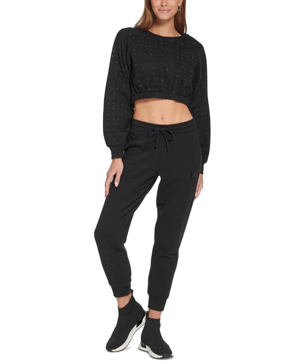 DKNY Women's Active Embellished Relaxed Jogger Pants Black Size Medium