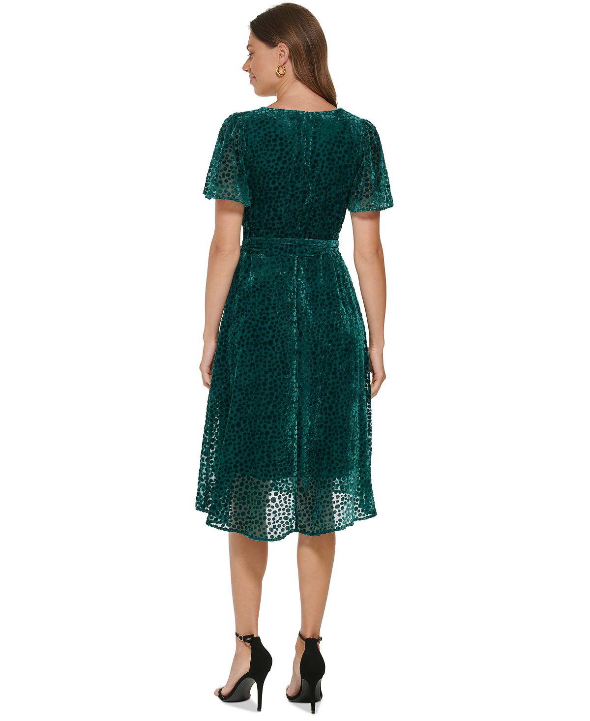 DKNY Women's Burnout Velvet Flutter Sleeve Midi Dress Green Size 14