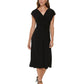 DKNY Women's Ruched V-Neck Midi Dress Black Size 14