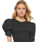 DKNY Women's Crewneck Contrast Puff Sleeve Top Black Size X-Large