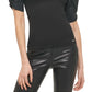 DKNY Women's Crewneck Contrast Puff Sleeve Top Black Size X-Large