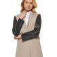 DKNY Women's Mixed Media Faux Leather Sleeve Jacket Brown Size Medium