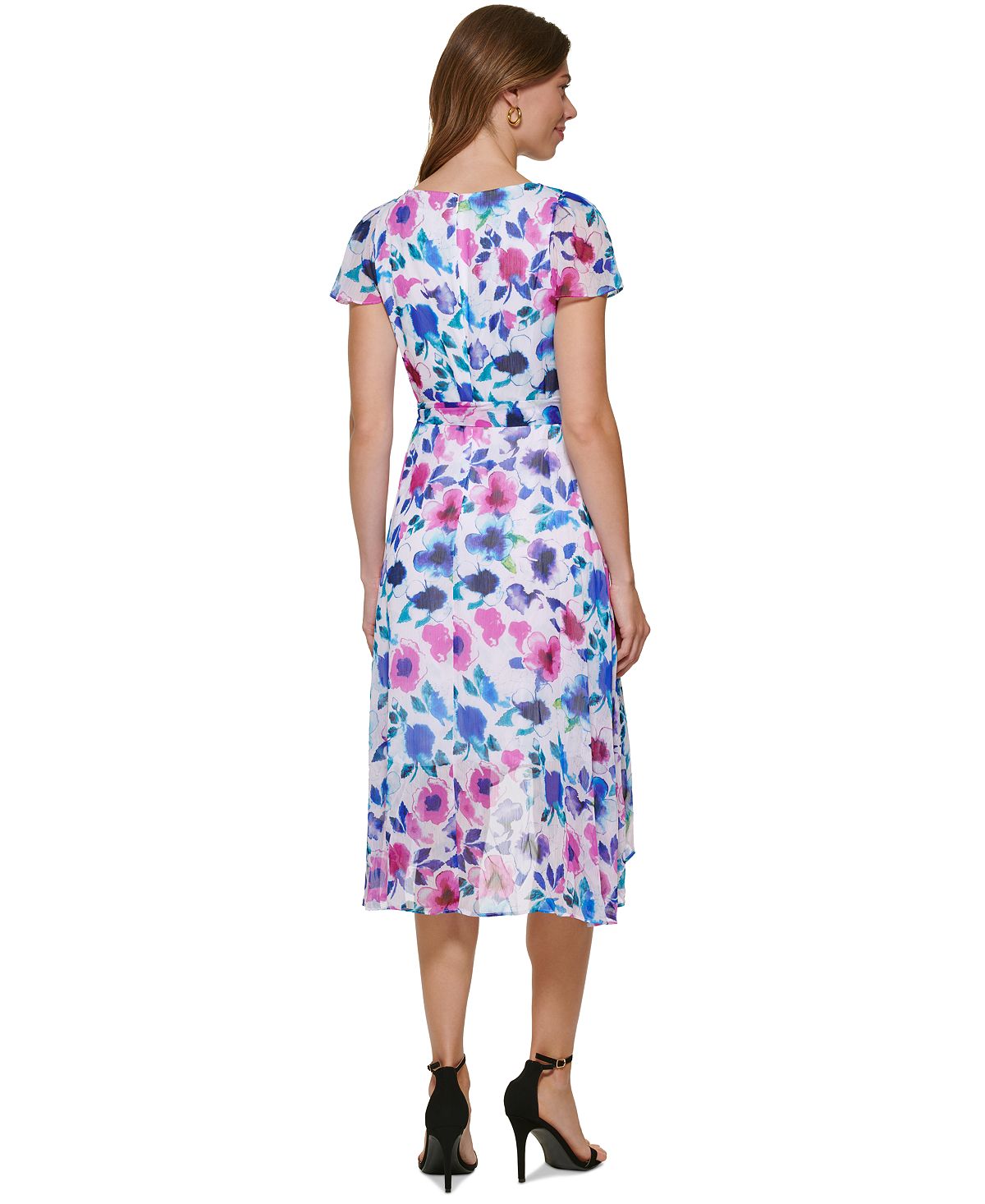 DKNY Women's Floral Print Faux Wrap Dress Blue Size 8