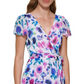 DKNY Women's Floral Print Faux Wrap Dress Blue Size 6