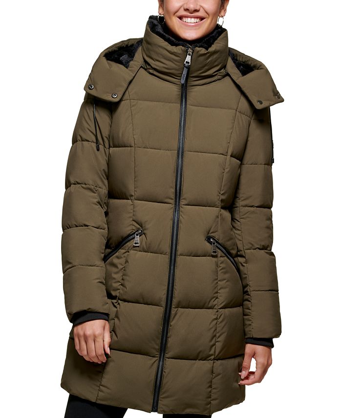 DKNY Women's Hooded Puffer Coat Green Size Small