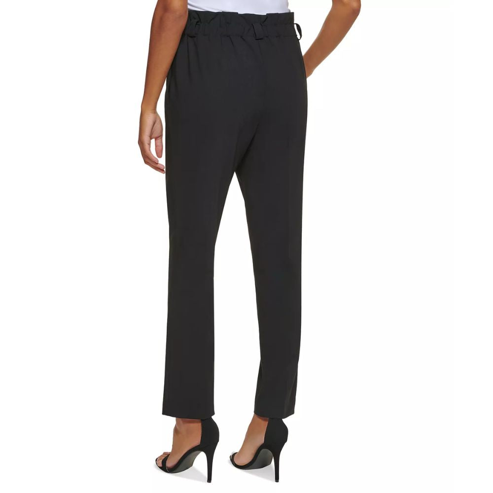 DKNY Women's High Rise Snap Button Paperbag Waist Pants Black Size 12