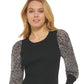 DKNY Women's Printed Mixed Media Long Sleeve Sweater Black Size Small