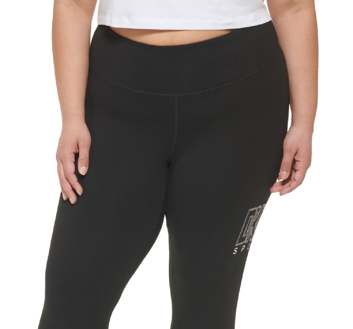DKNY Women's Embellished Logo Leggings Black Size 2X