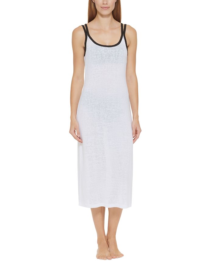 DKNY Women's Double Strap Dress Cover Up Swimsuit -White Size Medium
