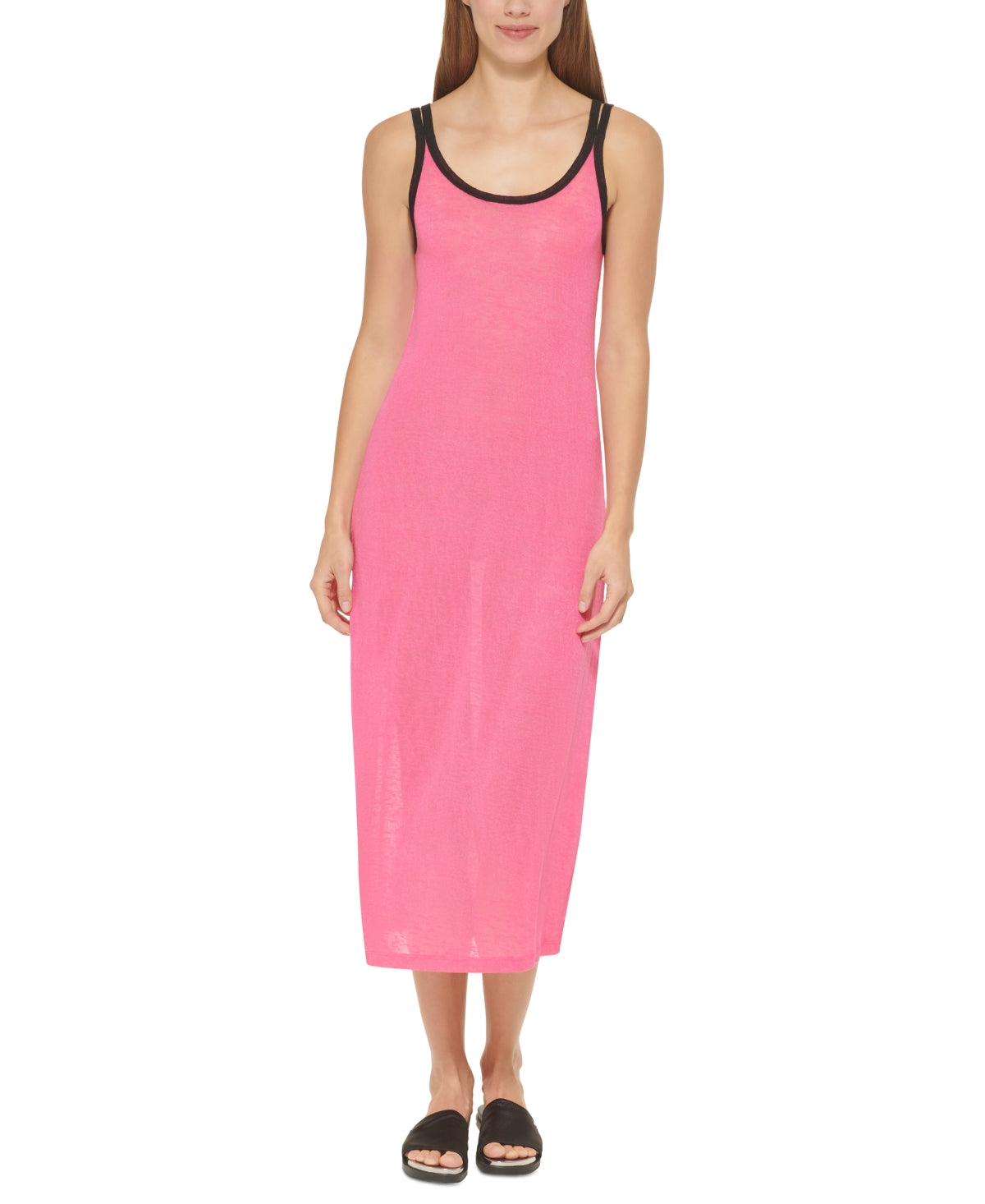 Dkny Women's Double Strap Dress Cover Up Swimsuit Pink Size Large