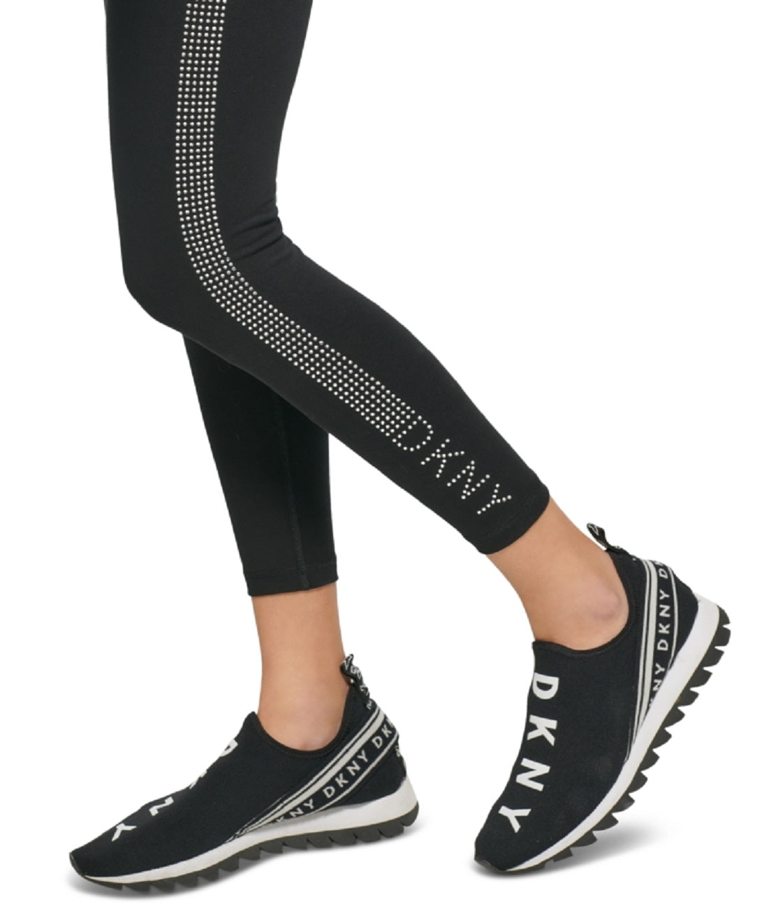 DKNY Women's High Waist Rhinestone Stripe Leggings Black Size Medium