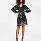 DKNY Women's Printed Faux Wrap Dress Black Size 12