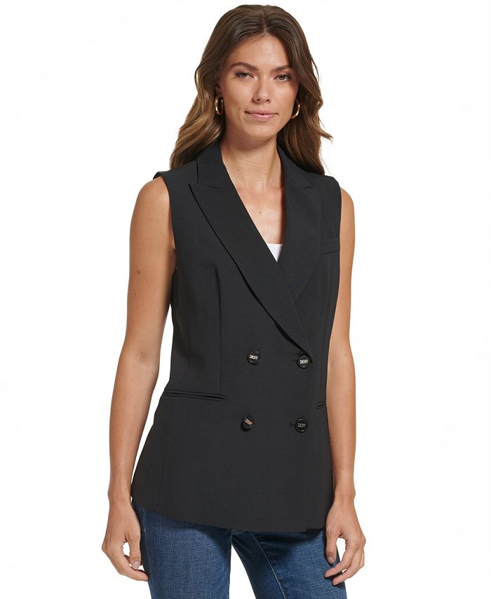 DKNY Women's Sleeveless Double Breasted Vest Black Size 6
