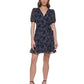 DKNY Women's Embroidered Faux Wrap Sheer Sleeve Dress Blue Size 2
