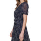 DKNY Women's Embroidered Faux Wrap Sheer Sleeve Dress Blue Size 2