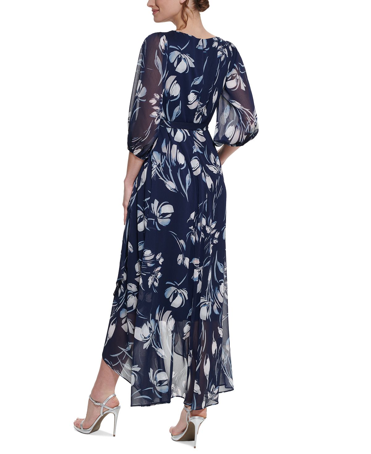 DKNY Women's Floral Print Faux Wrap Gown Blue Size 8
