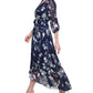 DKNY Women's Floral Print Faux Wrap Gown Blue Size 8