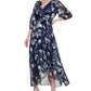 DKNY Women's Floral Print Faux Wrap Gown Blue Size 8