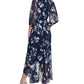 DKNY Women's Floral Print Faux Wrap Gown Blue Size 2