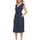 DKNY Women's Denim Cap Sleeve Tie Waist Midi Dress Blue Size 6