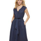 DKNY Women's Denim Cap Sleeve Tie Waist Midi Dress Blue Size 6