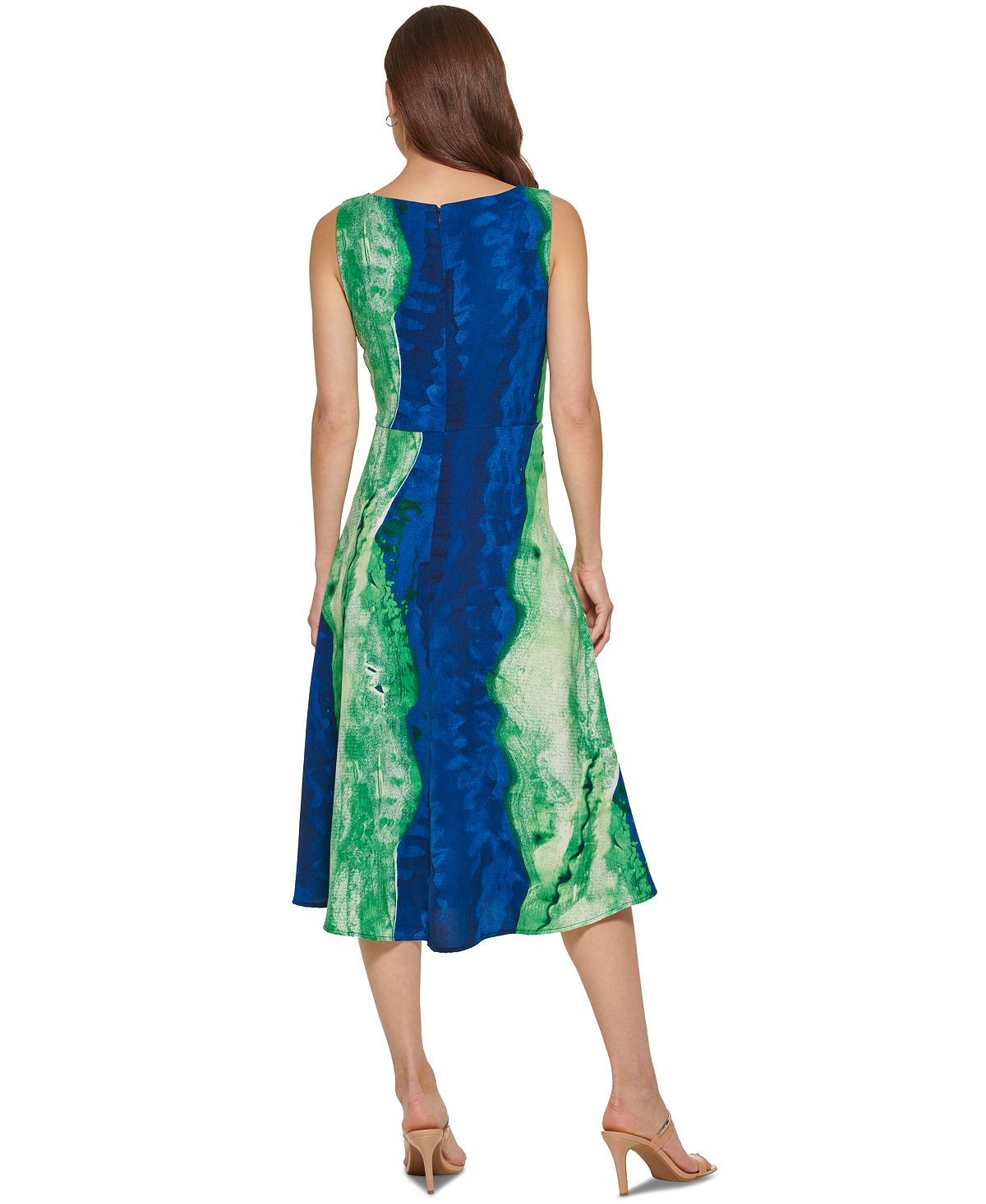 DKNY Women's Printed Side Ruched Midi Dress Green Size 16