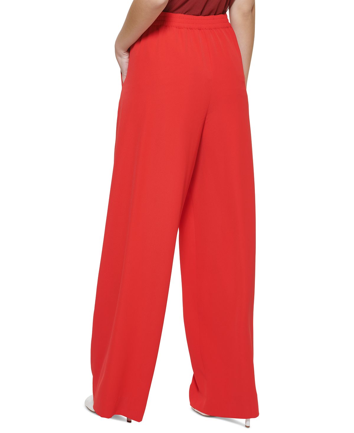 DKNY Women's Drawstring Wide Leg Pants Red Size X-Large