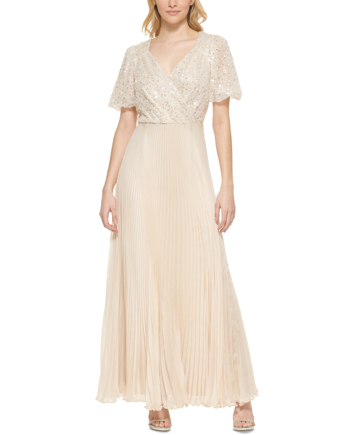 DKNY Women's Embellished Top Pleated Gown Brown Size 10