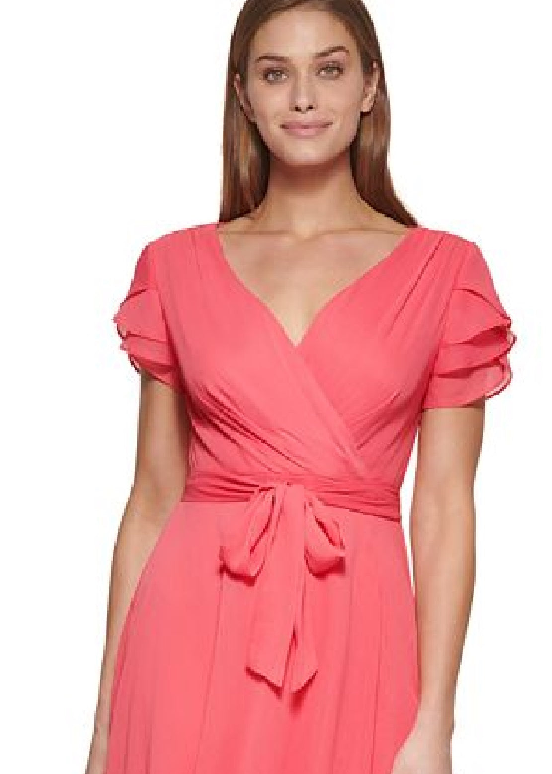 DKNY Women's Tiered Sleeve Faux Wrap Dress Red Size 16