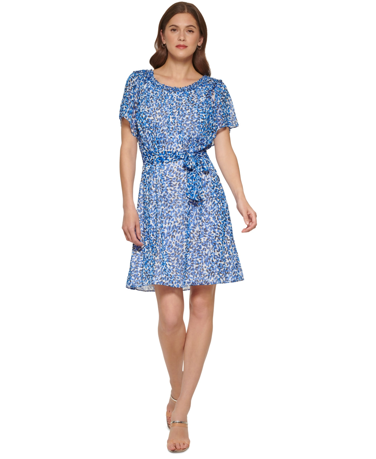 DKNY Women's Printed Fit & Flare Dress Blue Size 6