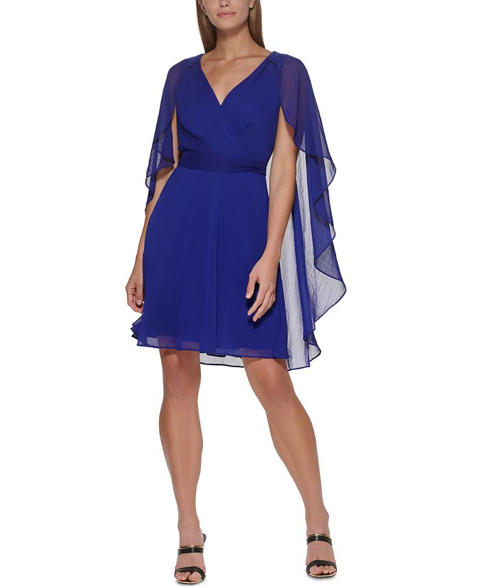 DKNY Women's Chiffon Cape Back Dress Blue Size 14