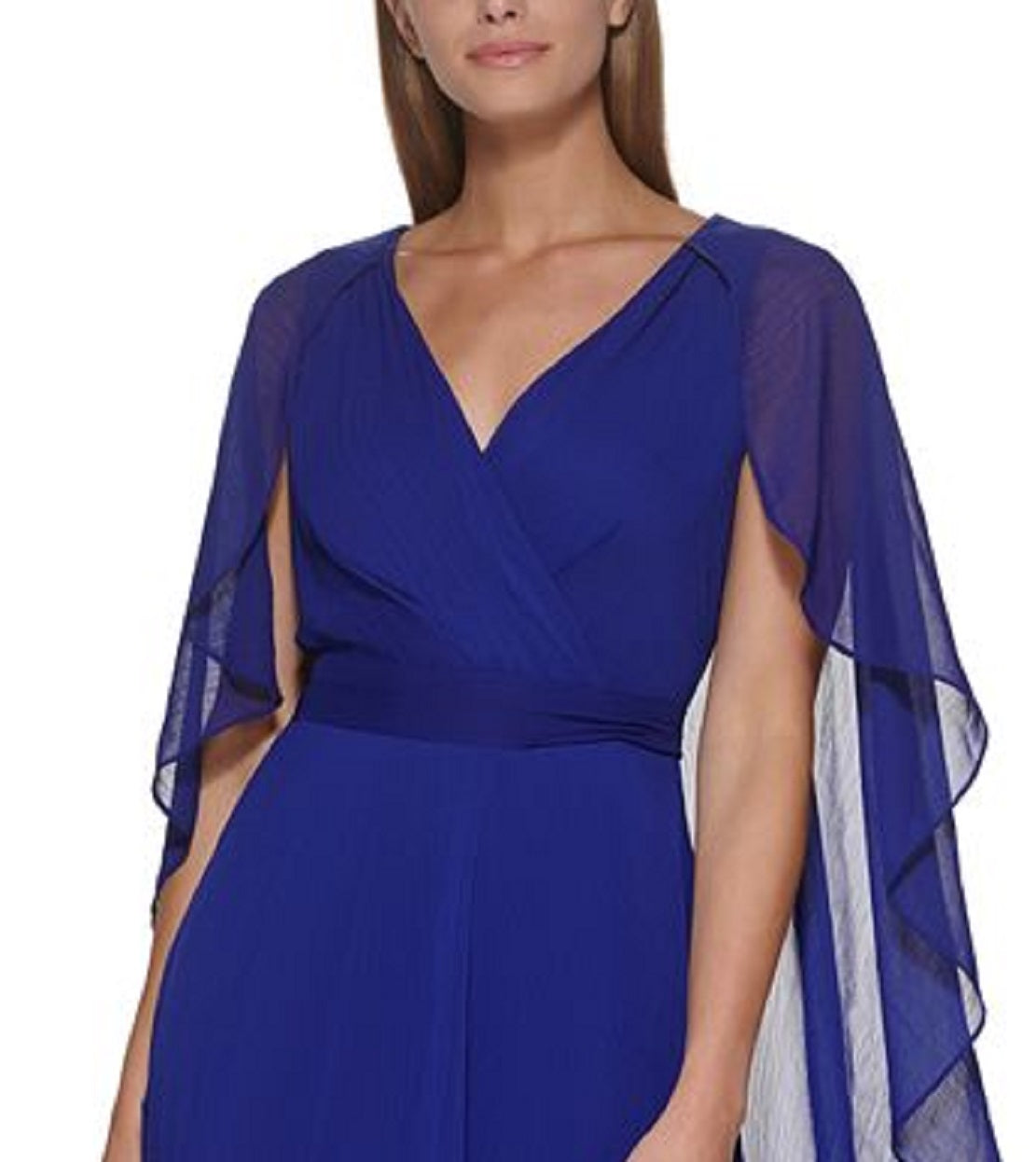 DKNY Women's Chiffon Cape Back Dress Blue Size 14
