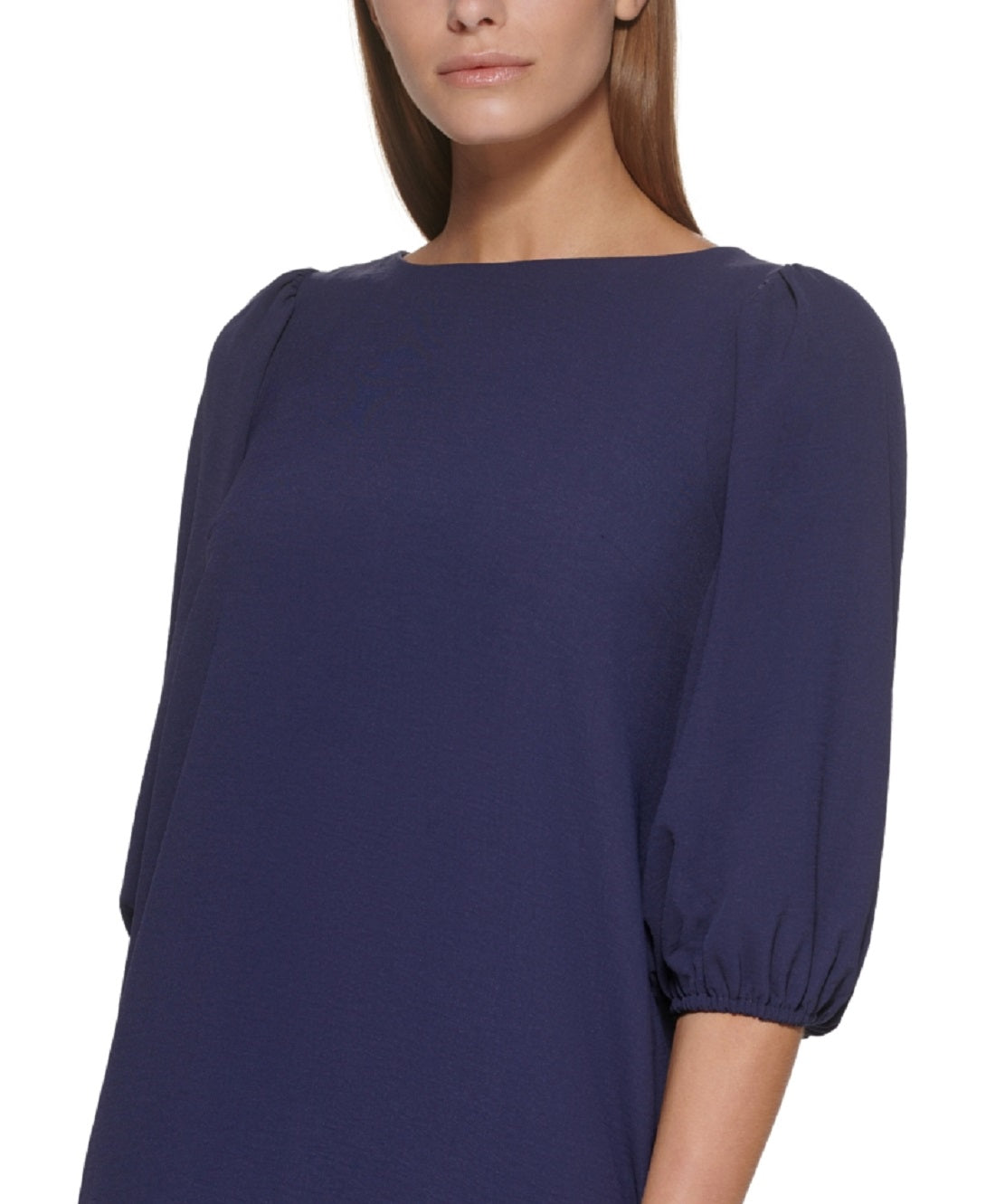 DKNY Women's Ruffled Hem Elbow Sleeve Dress Blue Size 16