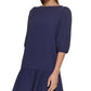 DKNY Women's Ruffled Hem Elbow Sleeve Dress Blue Size 16