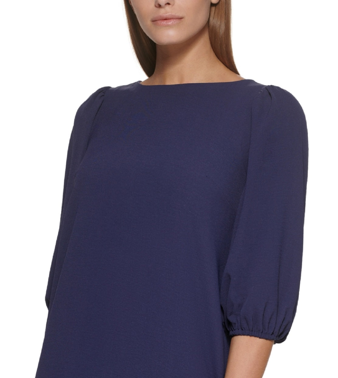 DKNY Women's Ruffled Hem Elbow Sleeve Dress Blue Size 6