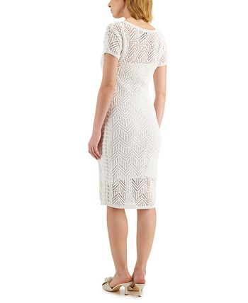 Donna Karan Women's Crochet Midi Sheath Dress White Size Small