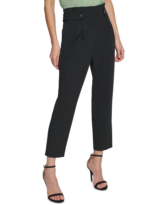 DKNY Women's Two Button Tab Ankle Pants Black Size 12