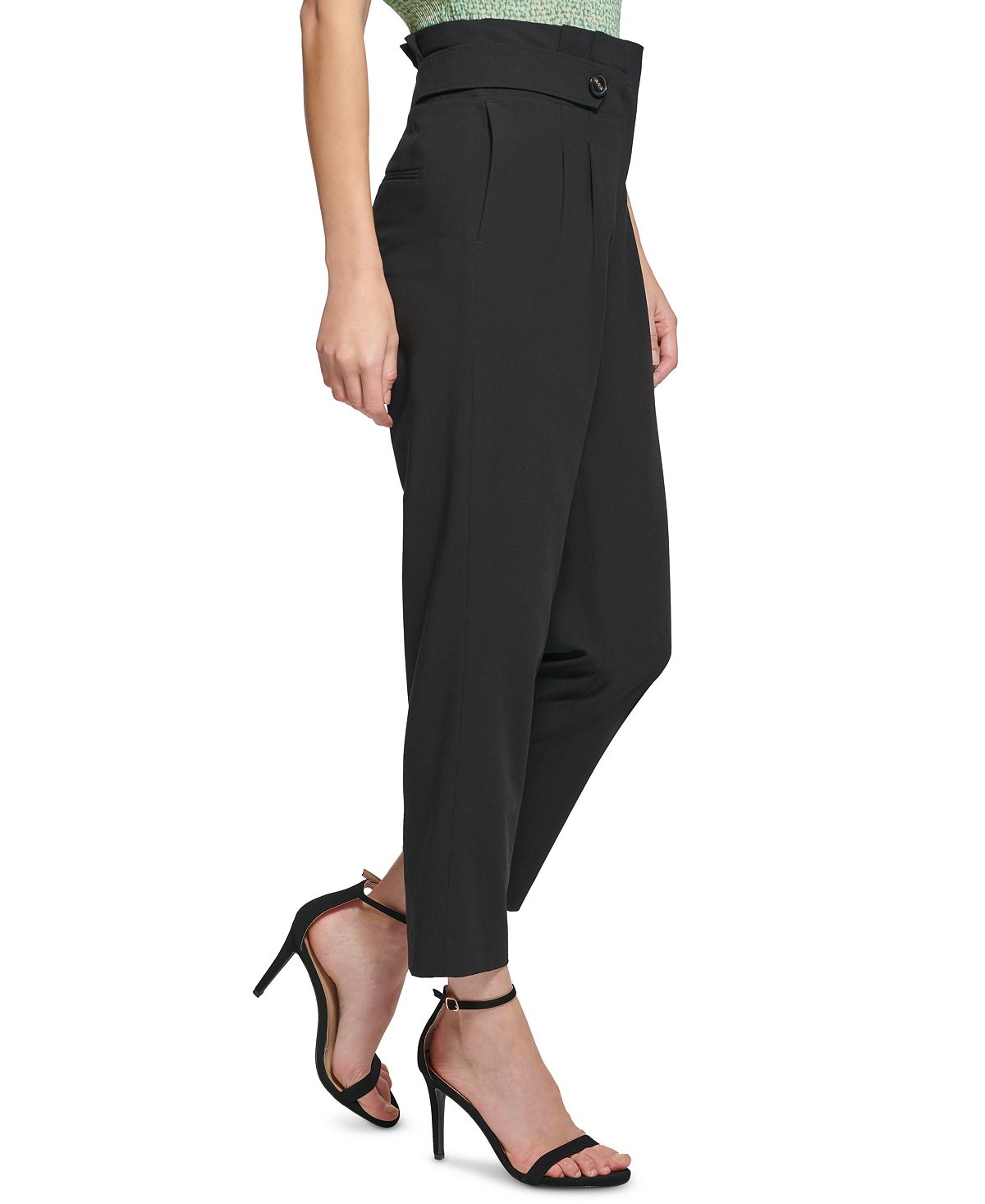 DKNY Women's Two Button Tab Ankle Pants Black Size 12
