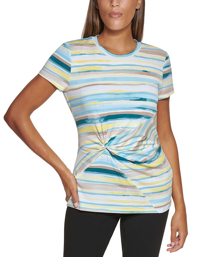 DKNY Women's Striped Side Knot Top Green Size Medium