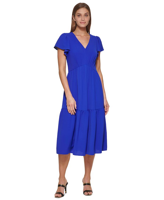 DKNY Women's Tiered Midi Dress Purple Size 12Petite