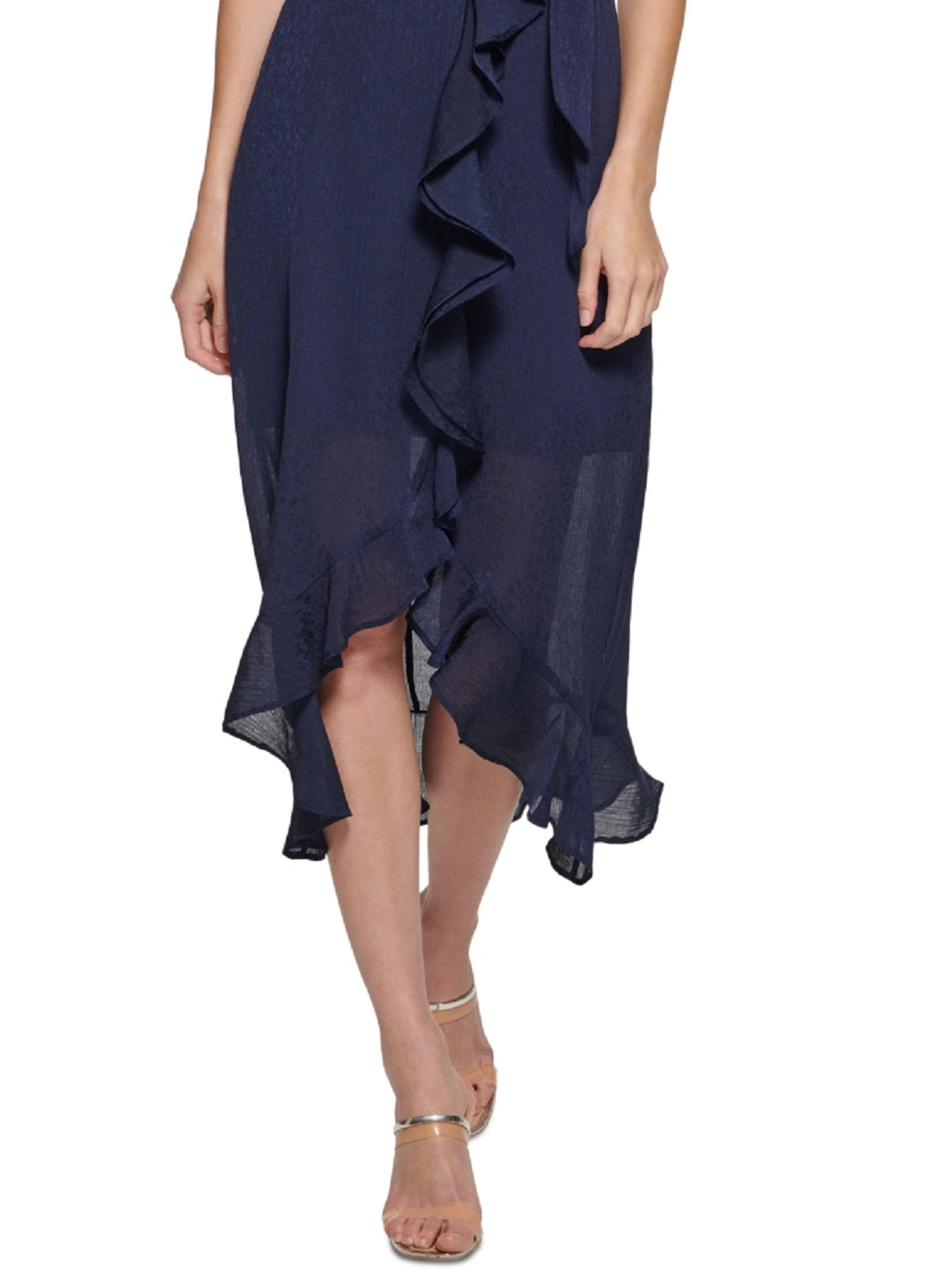 DKNY Women's Ruffled Midi Dress Blue Size 16