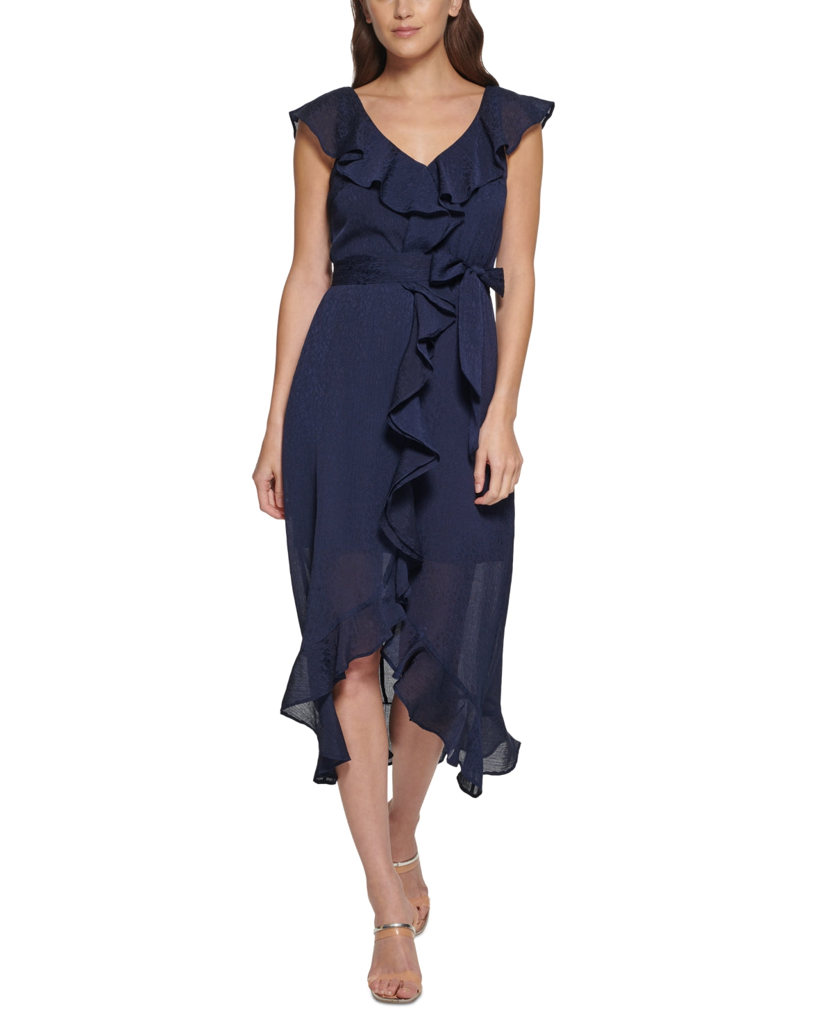 DKNY Women's Ruffled Midi Dress Blue Size 16