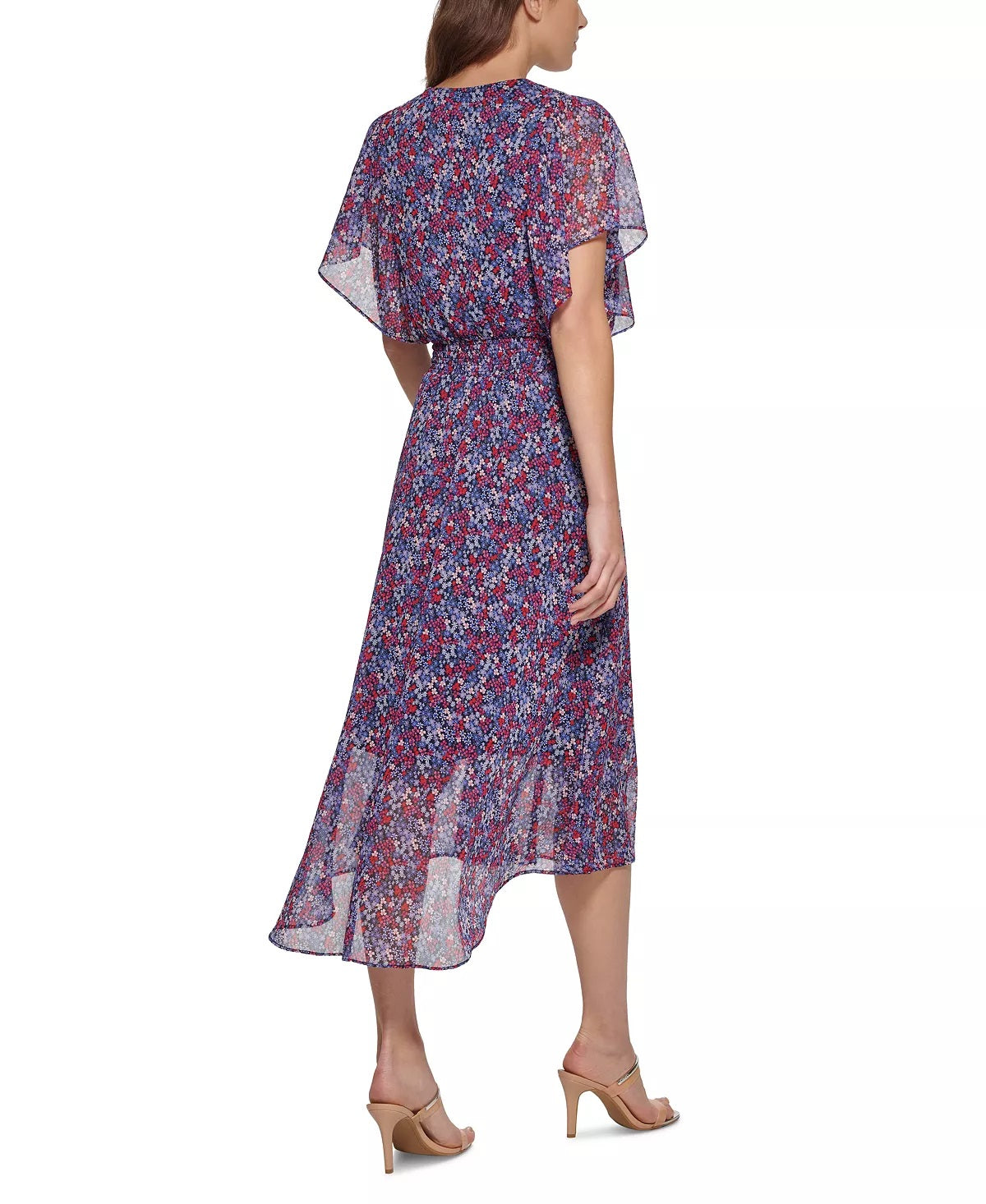 DKNY Women's Floral Print Smocked Midi Dress Purple Size 12