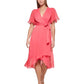 DKNY Women's Flutter Sleeve Faux Wrap Dress Pink Size 2