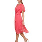 DKNY Women's Flutter Sleeve Faux Wrap Dress Pink Size 2